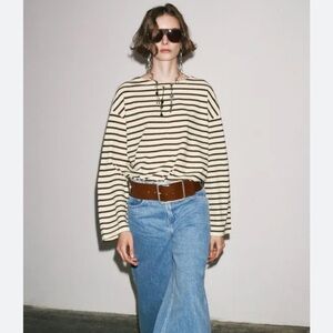 NWT! Zara Striped Long Sleeve Boatneck Tee